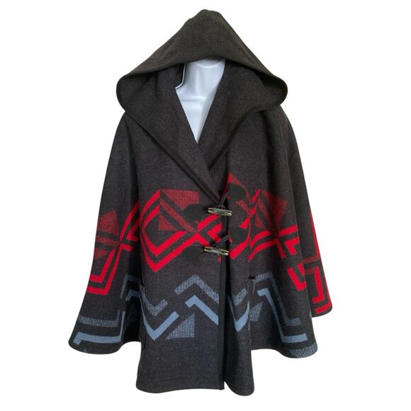 Pendleton Wool Hooded Cloak Cape Poncho Coat Aztec Navajo Southwest Boho Size S - Picture 1 of 7